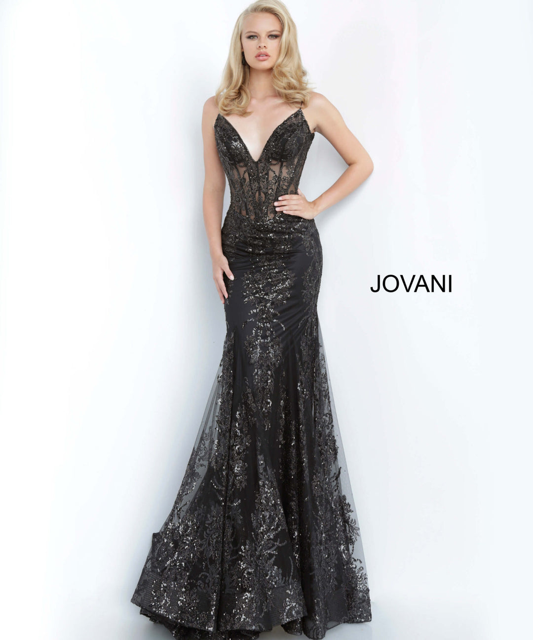 Glitter Print Fitted Sleeveless Gown by Jovani 3675