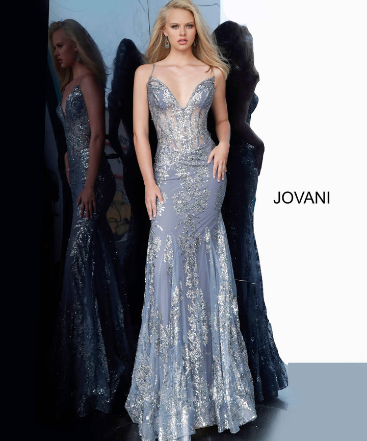 Glitter Print Fitted Sleeveless Gown by Jovani 3675