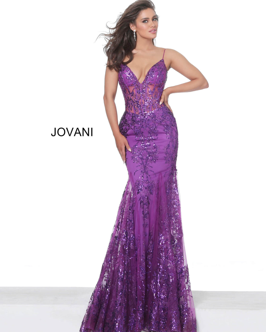 Glitter Print Fitted Sleeveless Gown by Jovani 3675