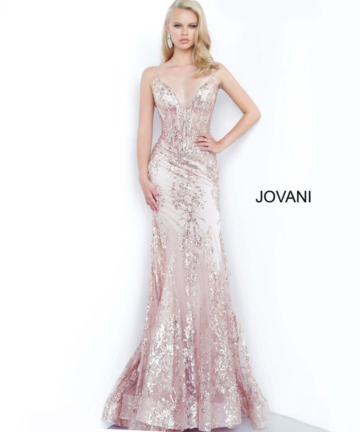 Glitter Print Fitted Sleeveless Gown by Jovani 3675