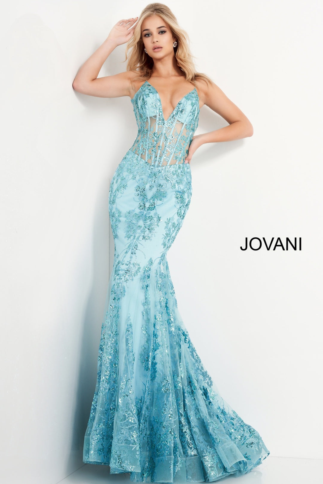 Glitter Print Fitted Sleeveless Gown by Jovani 3675