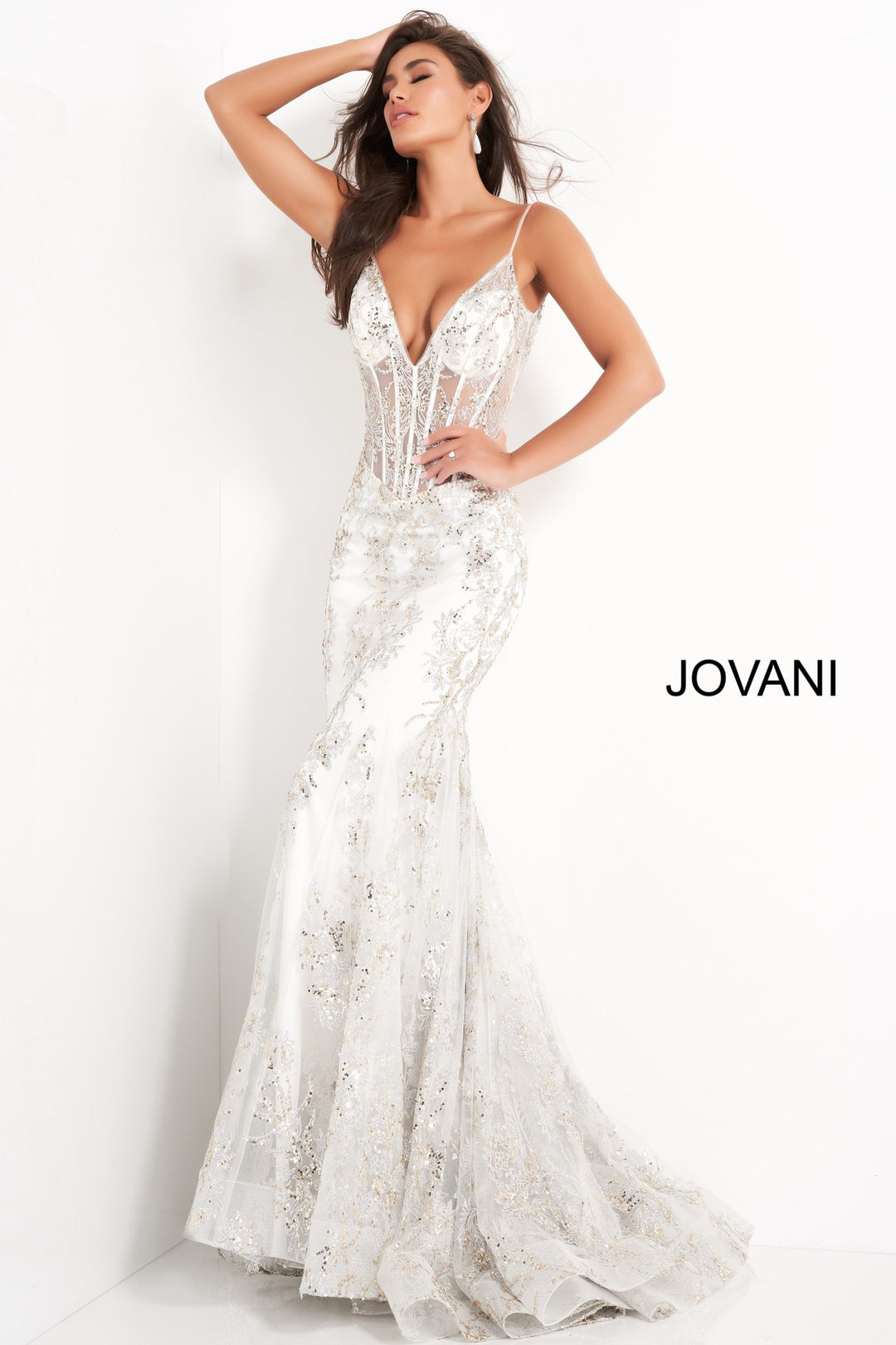 Glitter Print Fitted Sleeveless Gown by Jovani 3675