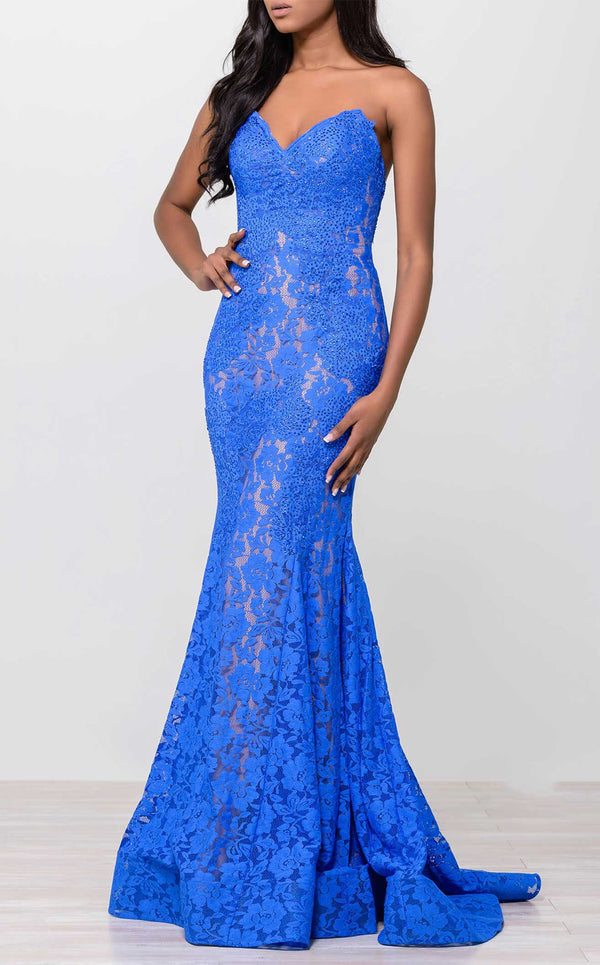 Lace Strapless Mermaid Dress by Jovani 37334