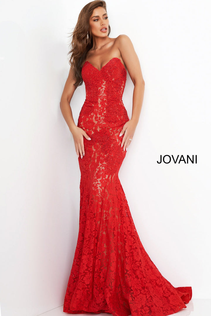 Lace Strapless Mermaid Dress by Jovani 37334