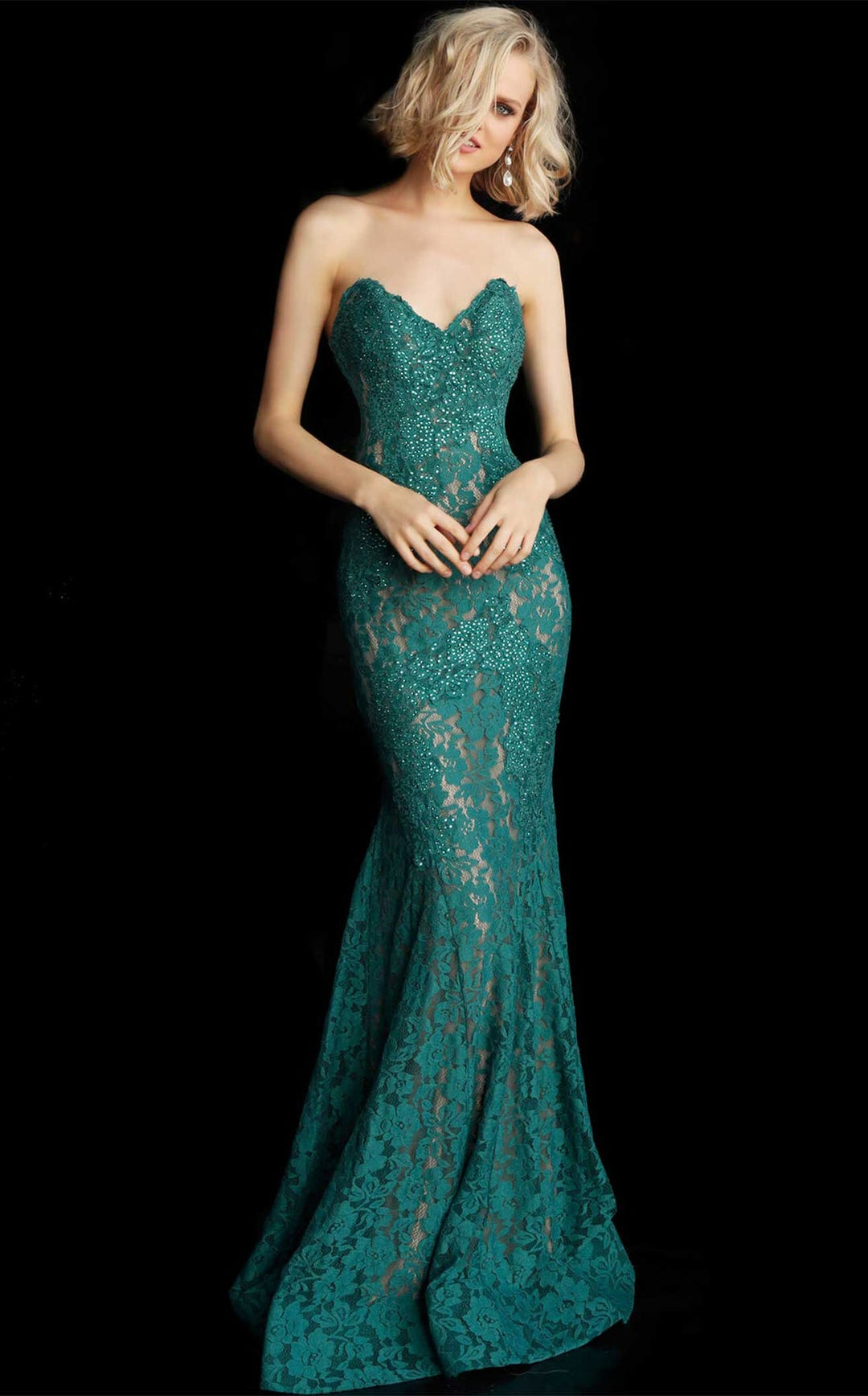 Lace Strapless Mermaid Dress by Jovani 37334