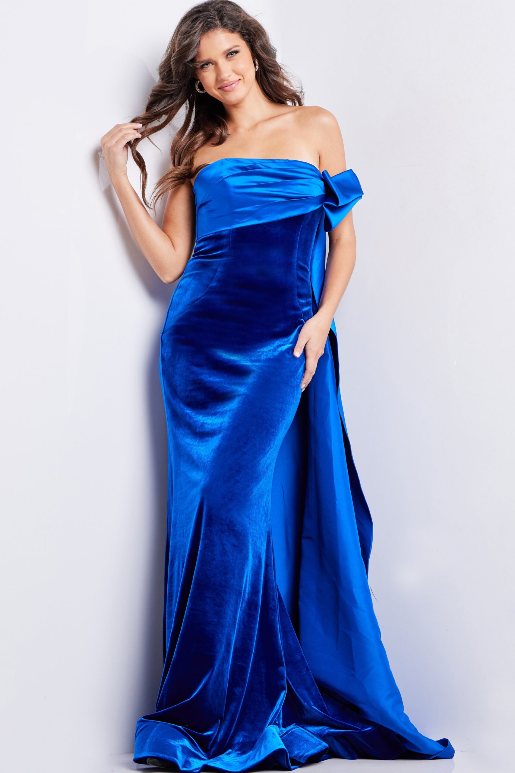 Velvet Fitted Off Shoulder Gown by Jovani 37390 ABC Fashion