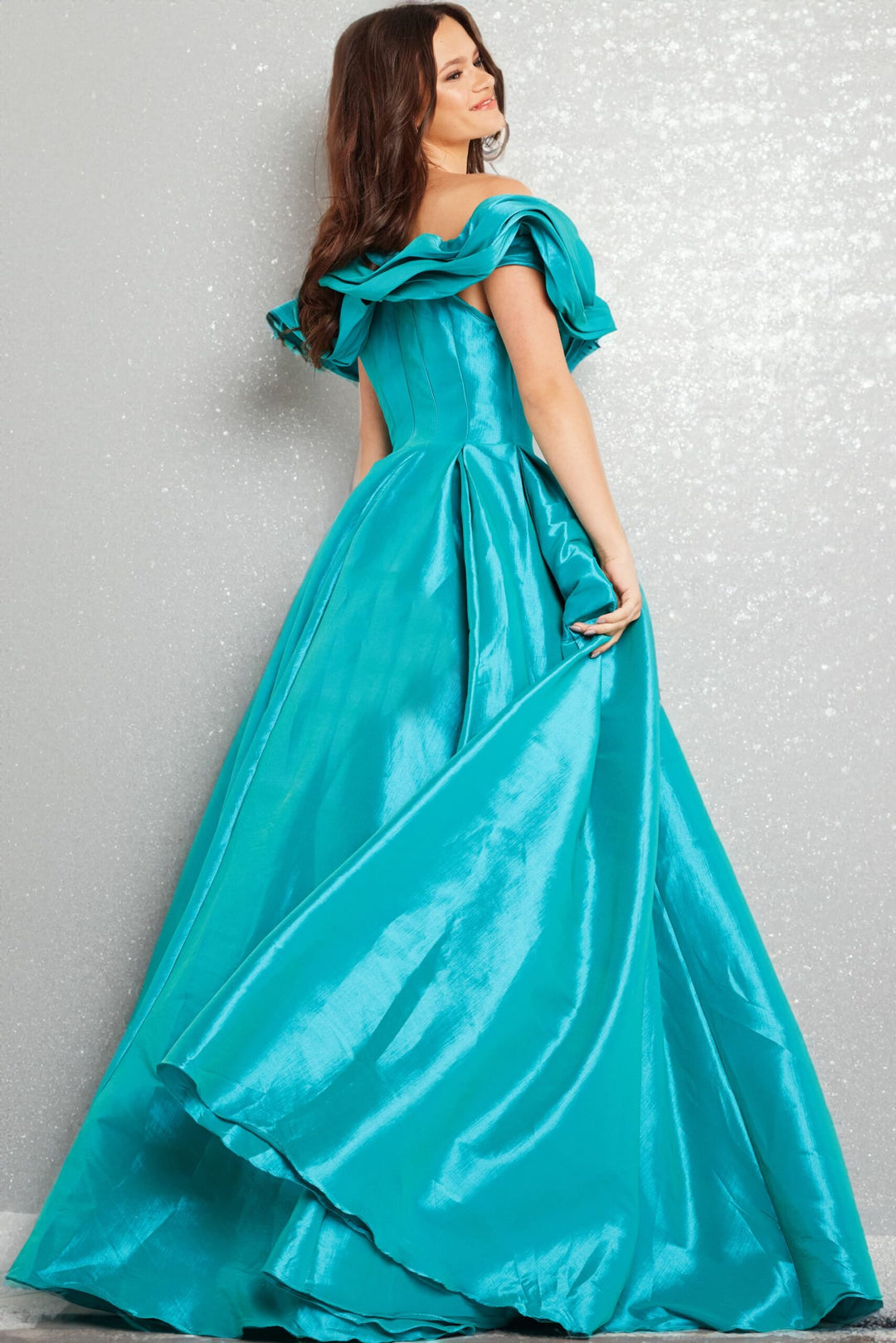 Taffeta Off Shoulder A-line Gown by Jovani 37476