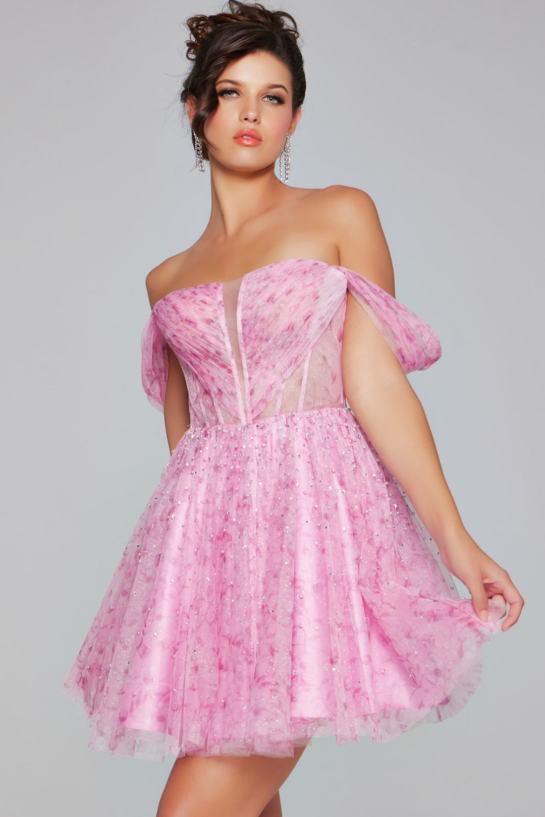 Tulle Short Off Shoulder A-line Dress by Jovani 38000