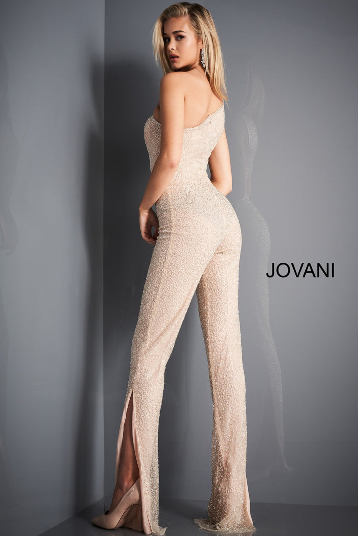 Beaded One Shoulder Illusion Jumpsuit by Jovani 3816