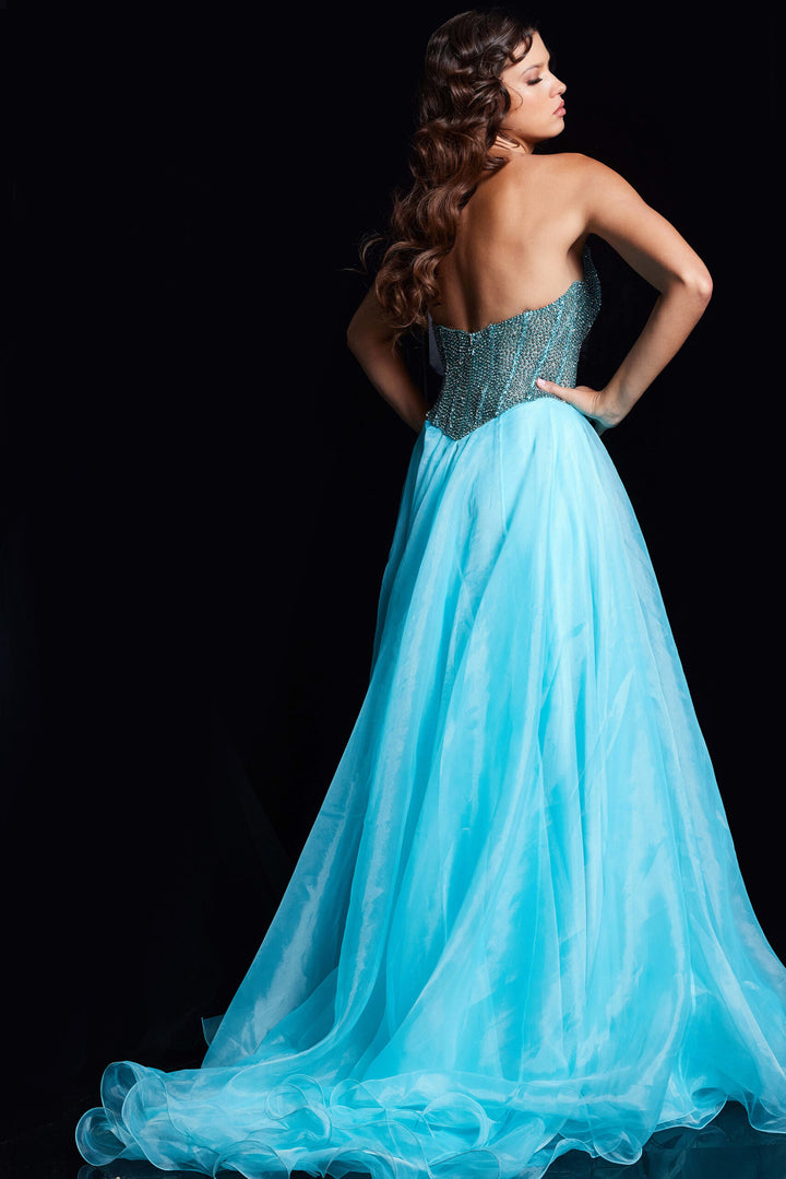 Organza Strapless A-line Slit Gown by Jovani 38179