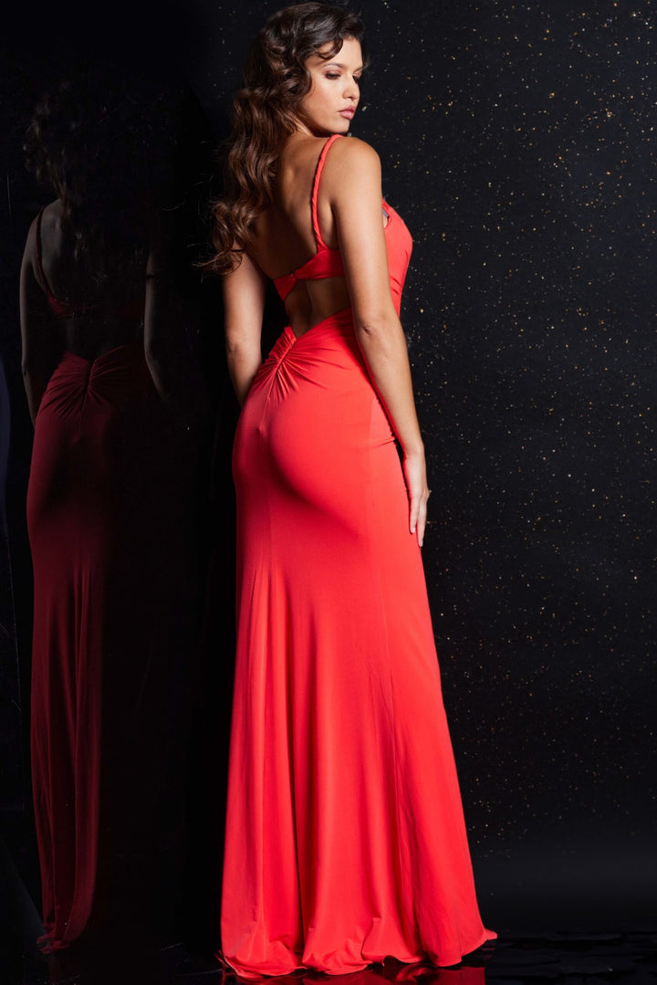 Jersey Fitted One Shoulder Slit Gown by Jovani 38309