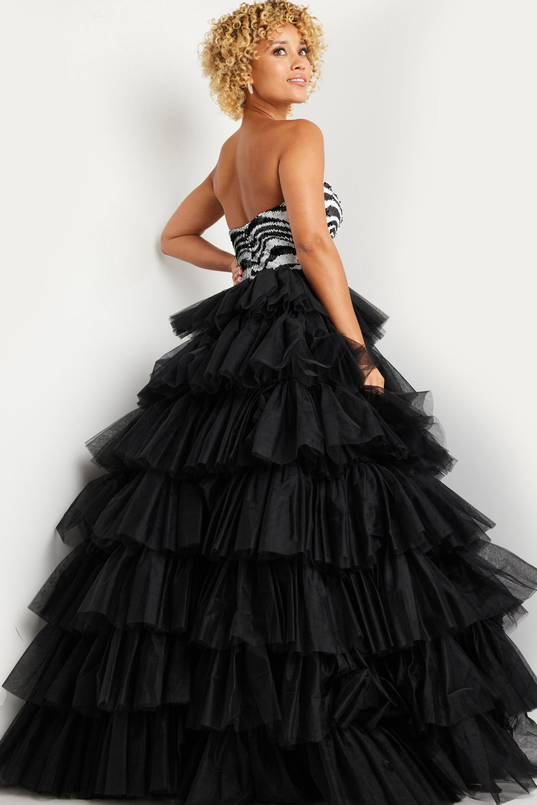 Sequin Strapless A-line Tiered Gown by Jovani 38360