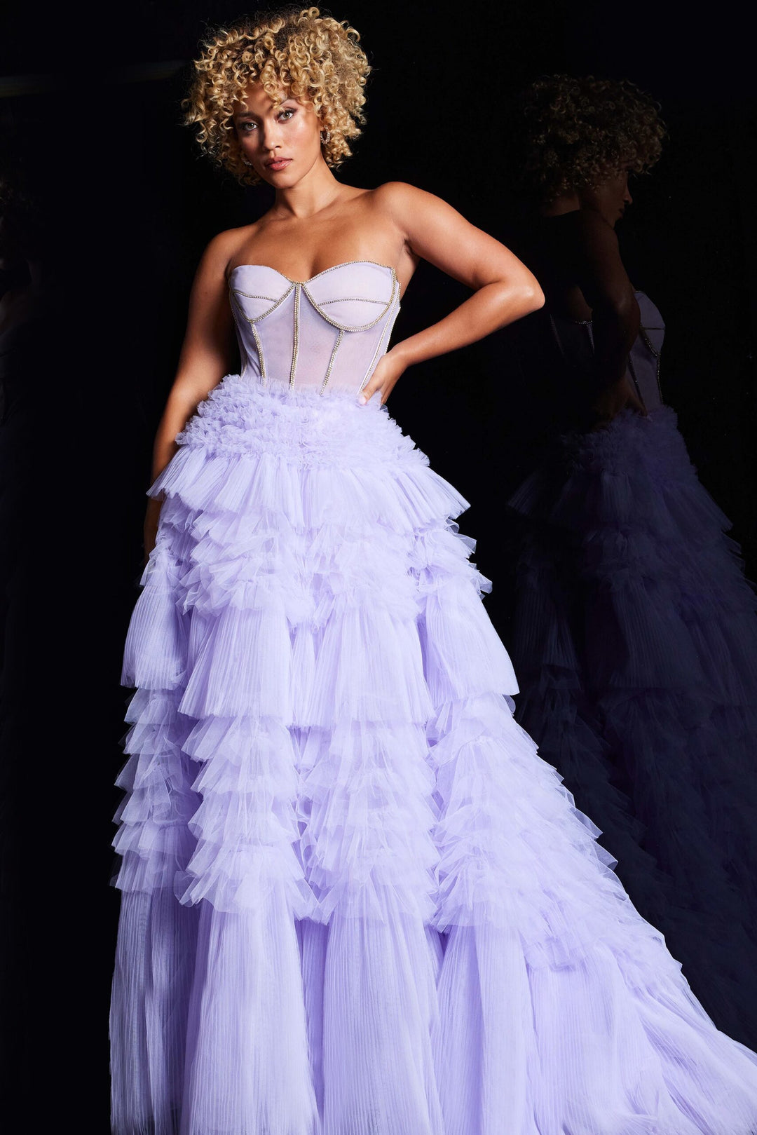 Strapless Ruffled A-line Gown by Jovani 38539