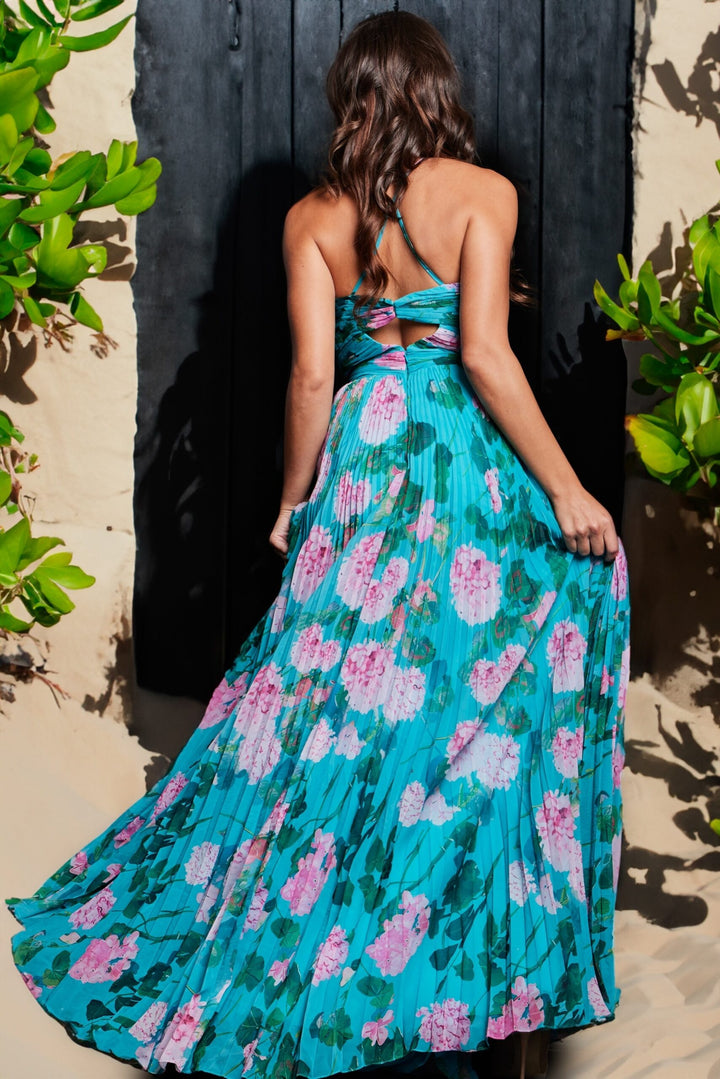 Floral Print Halter A-line Slit Gown by Jovani 38638