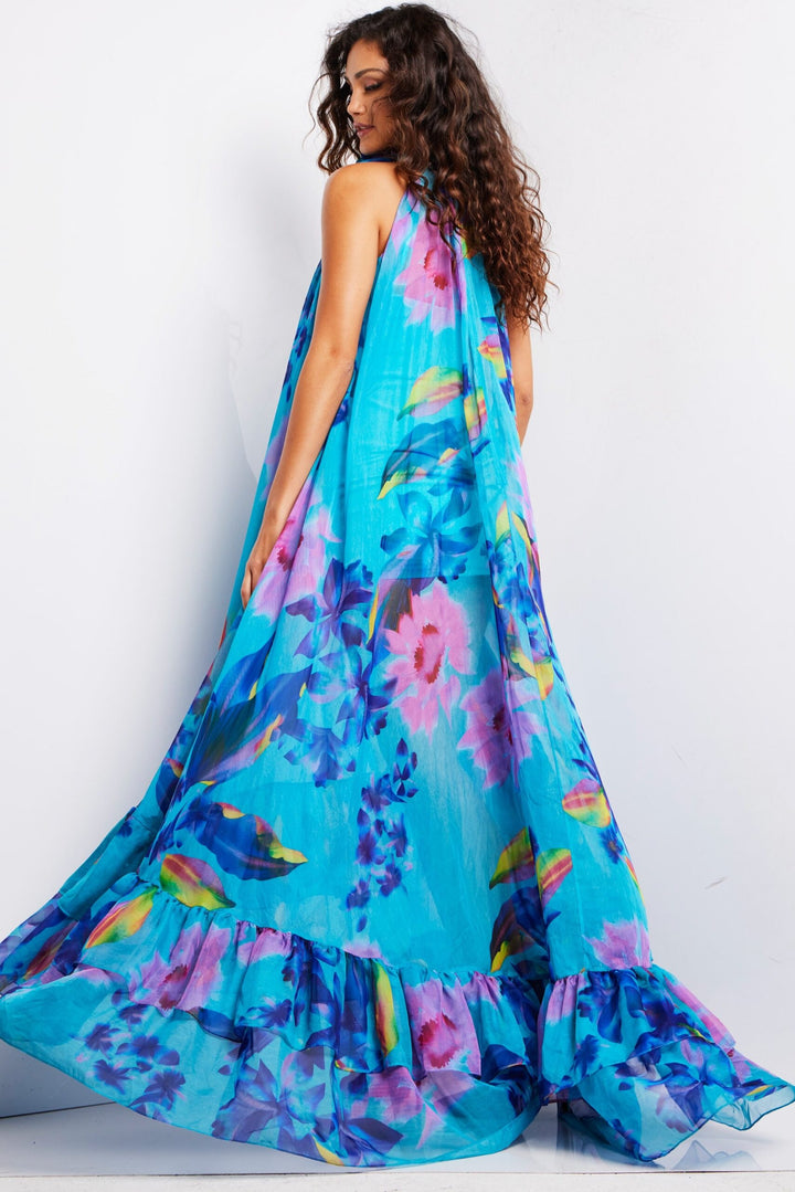 Floral Print Halter A-line Gown by Jovani 38721