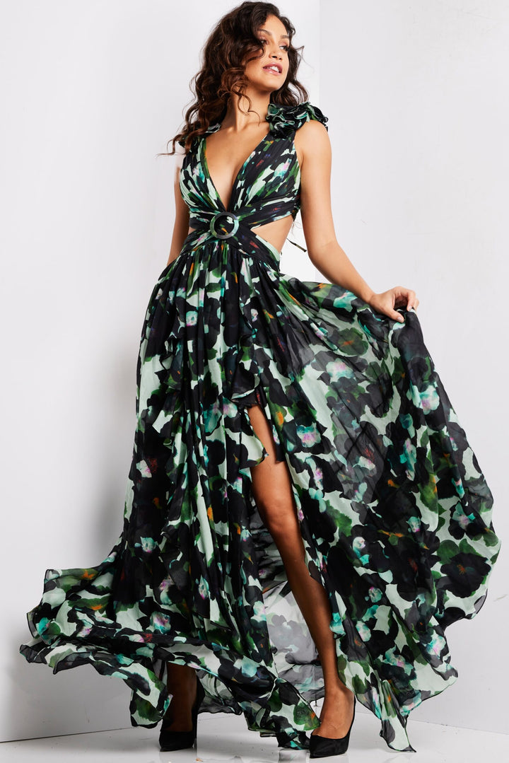 Print Sleeveless A-line Slit Gown by Jovani 39420