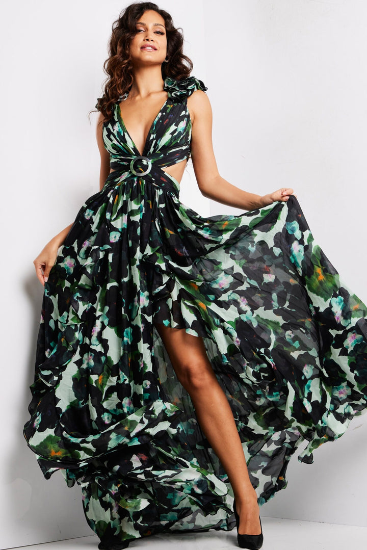 Print Sleeveless A-line Slit Gown by Jovani 39420