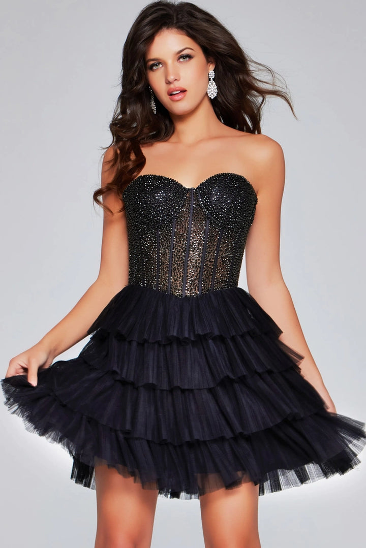 Short Strapless A-line Tiered Dress by Jovani 22227