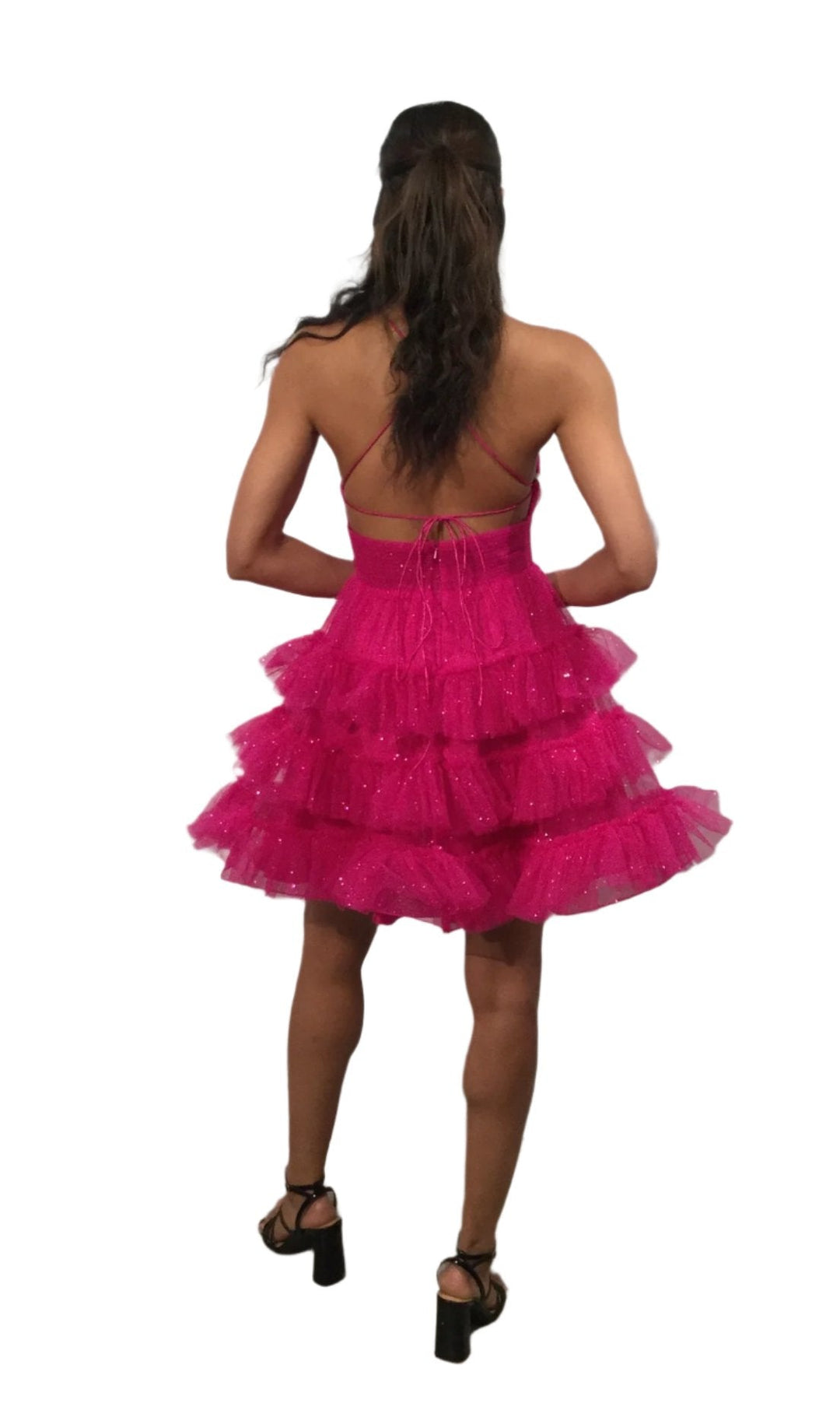 Glitter Tulle Short V-Neck Ruffled Dress by Jovani 39655