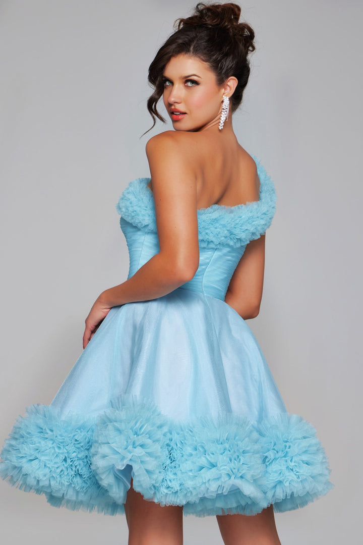 Tulle Short One Shoulder A-line Dress by Jovani 39665