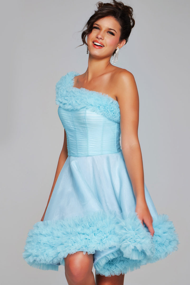 Tulle Short One Shoulder A-line Dress by Jovani 39665