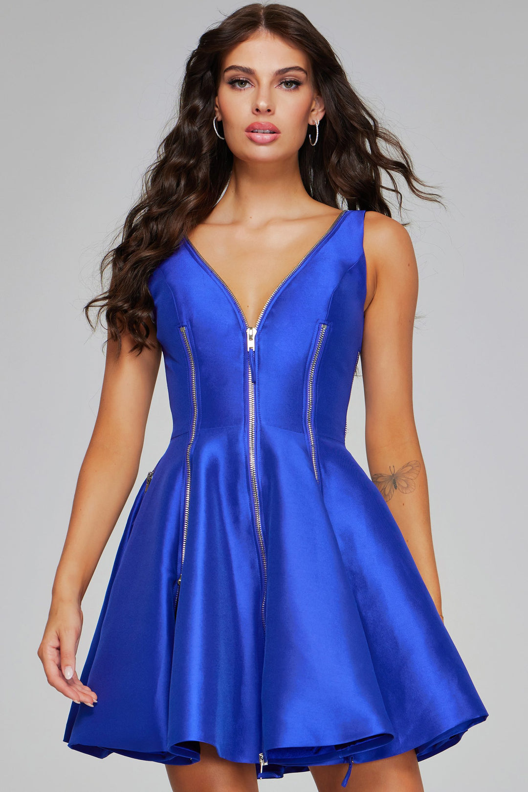 Satin Short Sleeveless A-line Dress by Jovani 39821