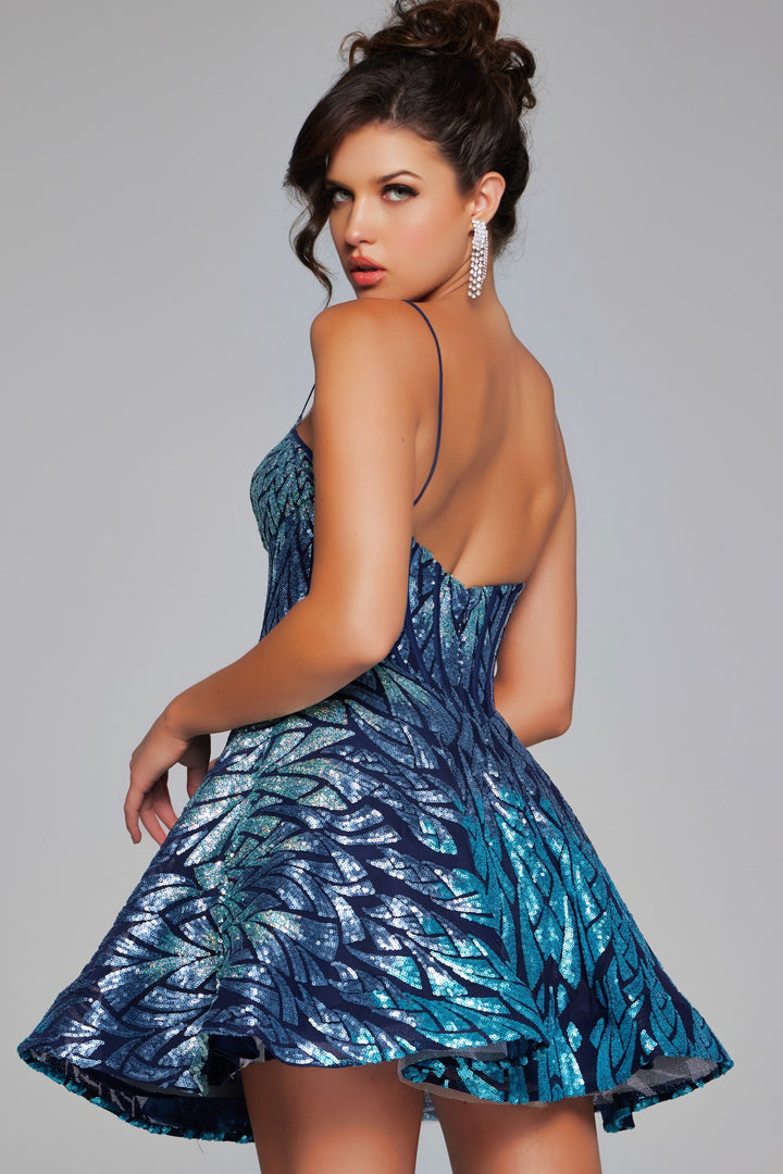 Sequin Short Sleeveless A-line Dress by Jovani 39928