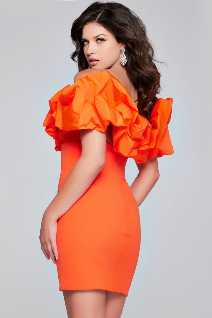 Satin Ruffled Short Off Shoulder Dress by Jovani 39985