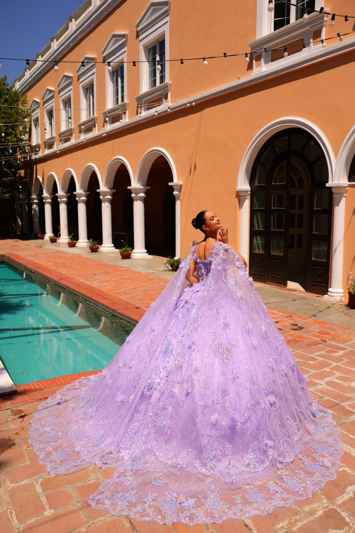 3D Butterfly Cape Quinceanera Dress by Amarra 54281