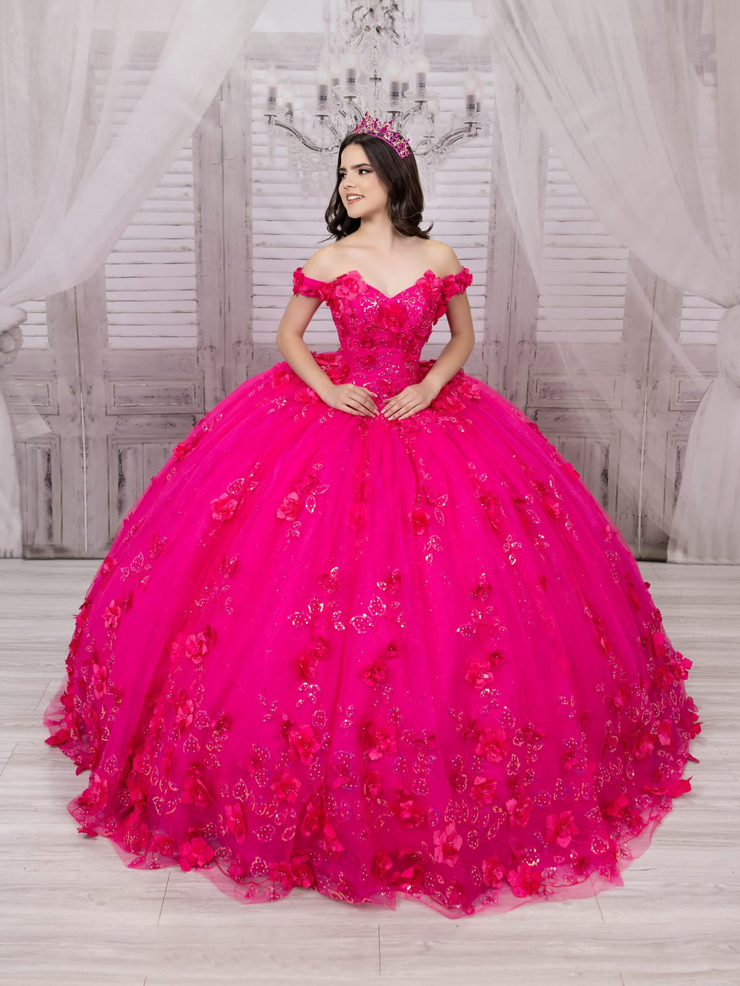 3D Butterfly Cape Quinceanera Dress by House of Wu 26046