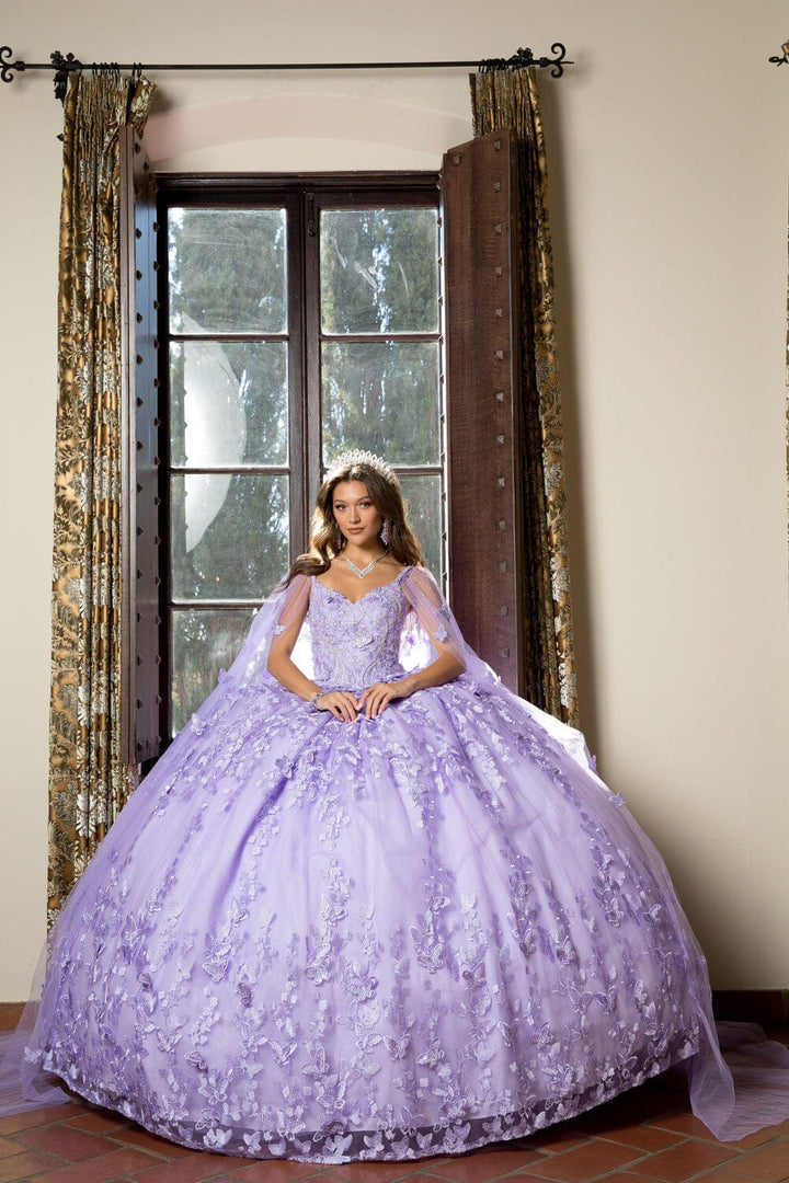 3D Butterfly Cape Sleeve Ball Gown by Petite Adele PQ1001