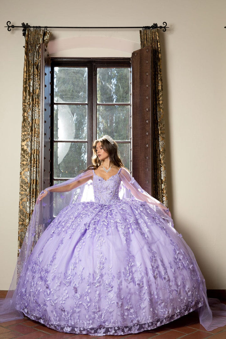 3D Butterfly Cape Sleeve Ball Gown by Petite Adele PQ1001