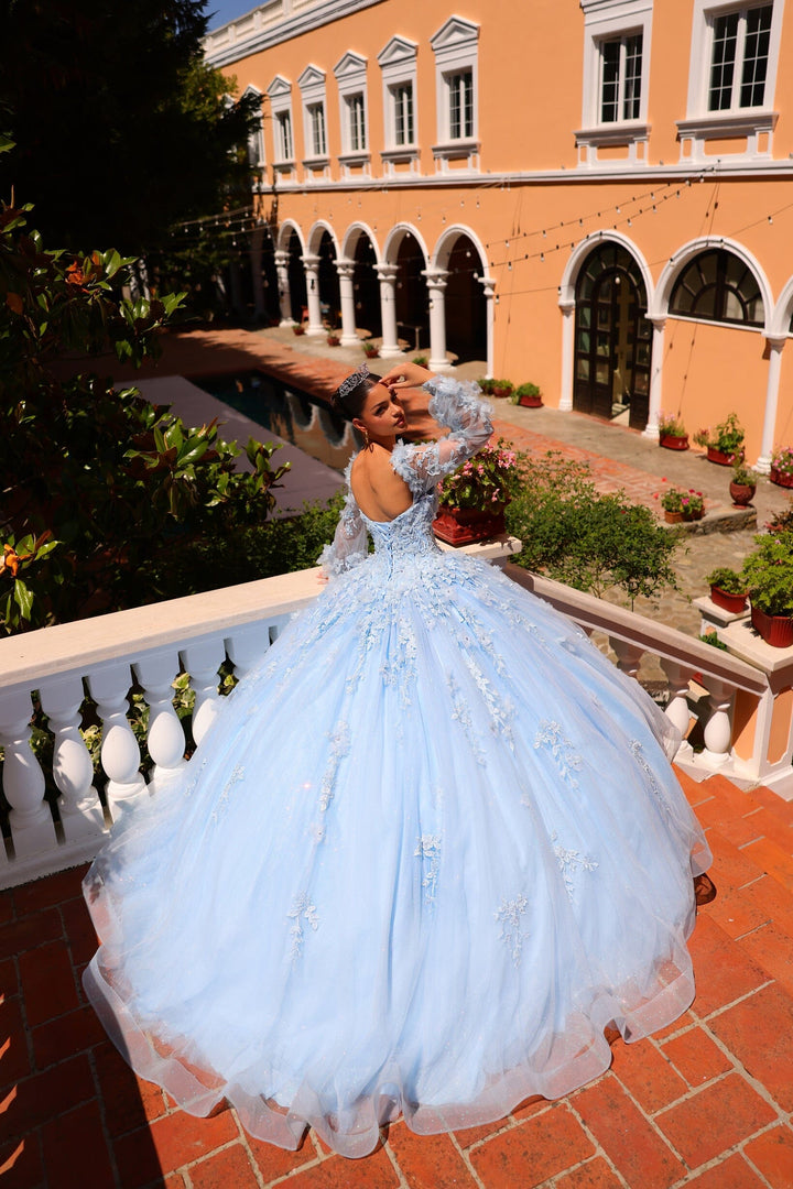 3D Floral Bell Sleeve Quinceanera Dress by Amarra 54290