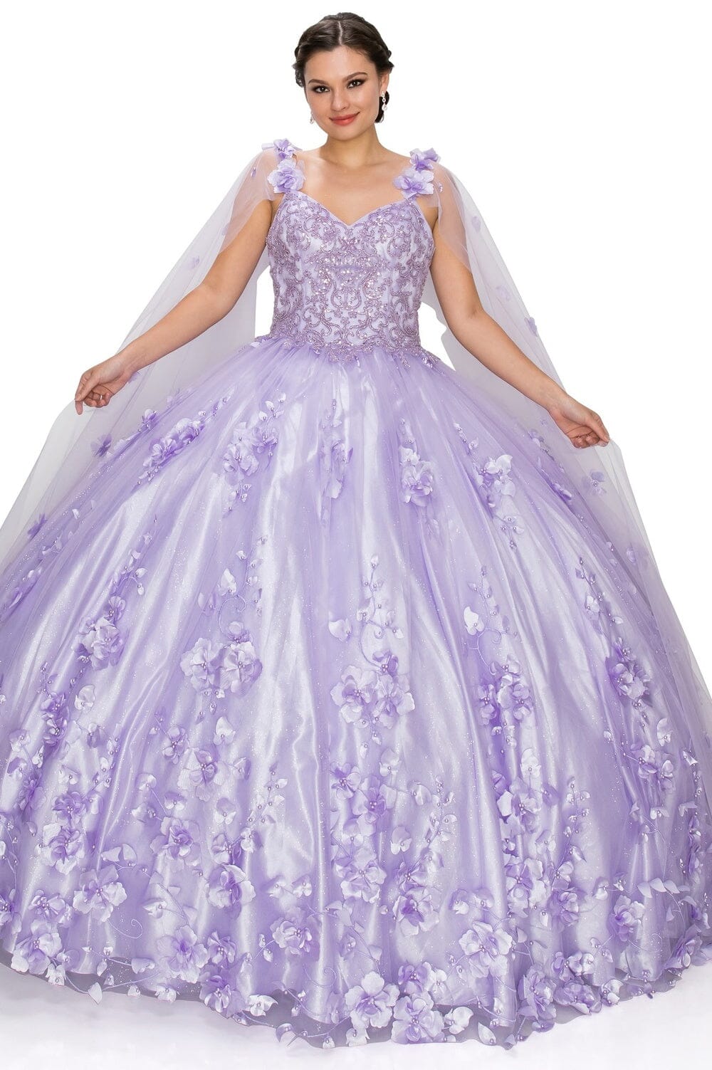 3D Floral Cape Ball Gown by Cinderella Couture 8030J