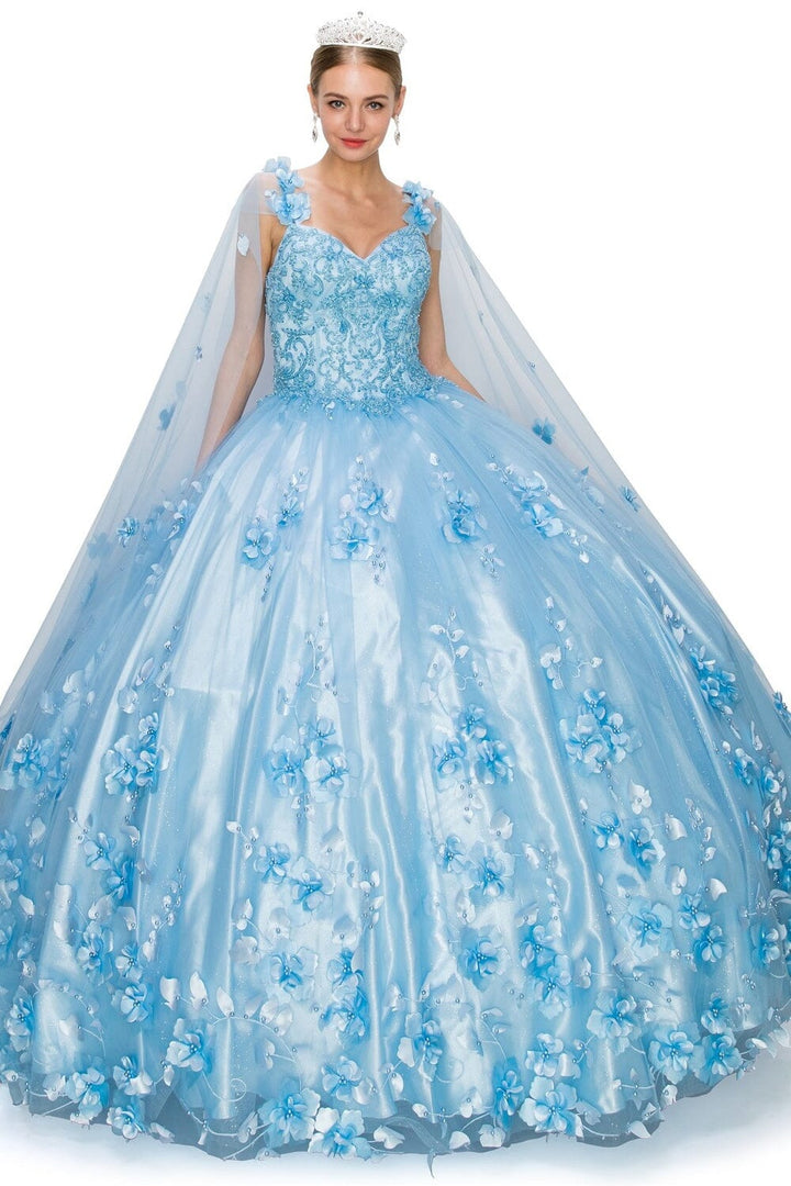 3D Floral Cape Ball Gown by Cinderella Couture 8030J