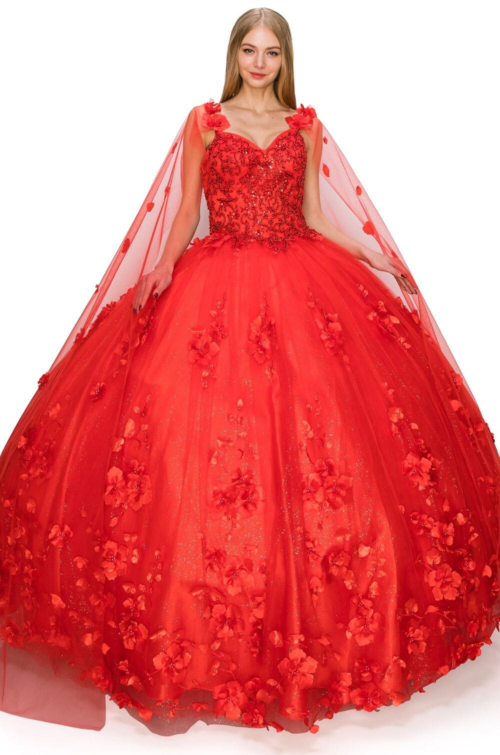 3D Floral Cape Ball Gown by Cinderella Couture 8030J