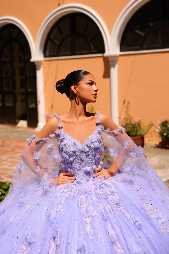 3D Floral Cape Sleeve Quinceanera Dress by Amarra 54254