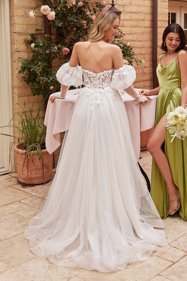 3D Floral Corset Wedding Slit Gown by Ladivine CD855W – ABC Fashion