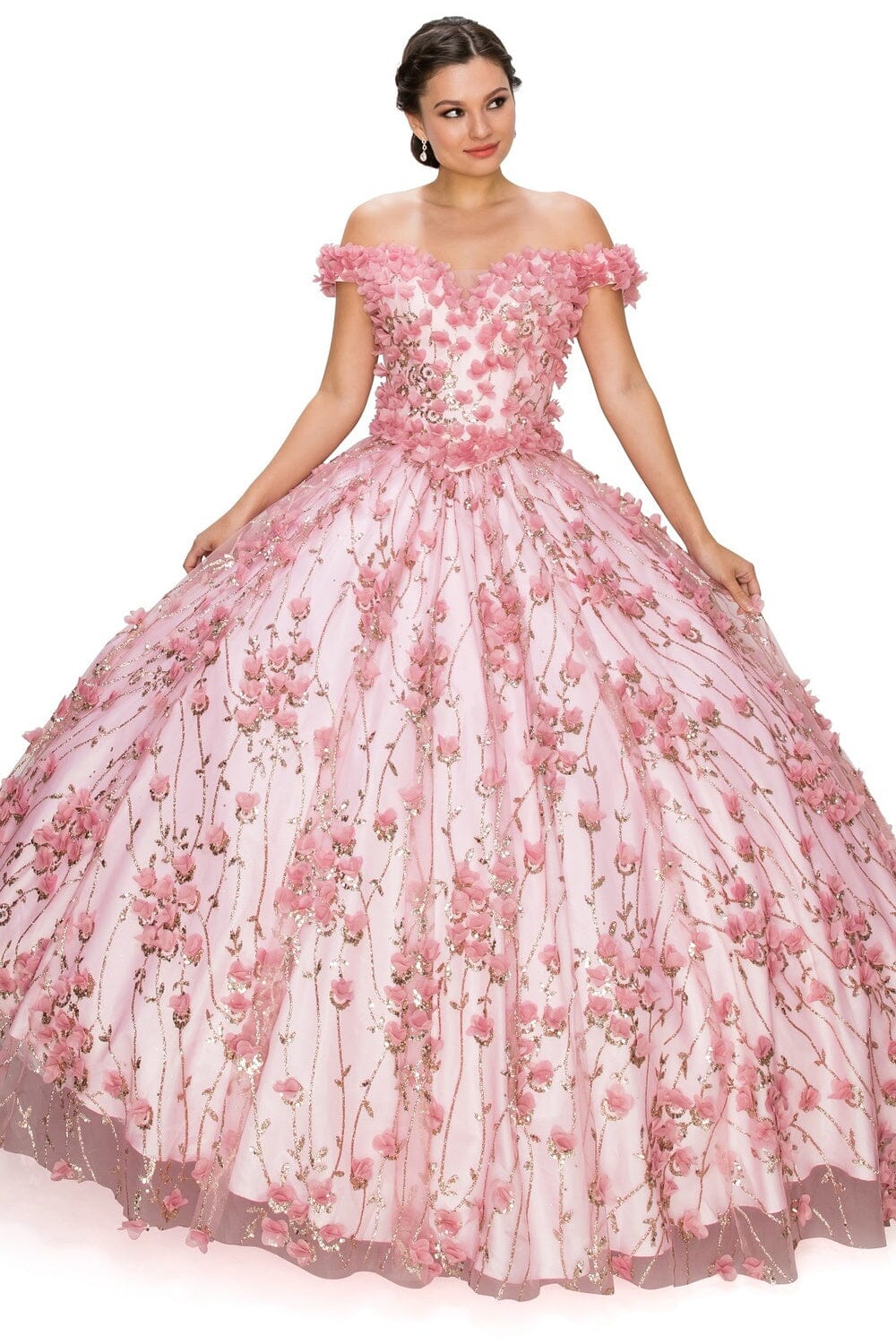 3D Floral Off Shoulder Ball Gown by Cinderella Couture 8021J