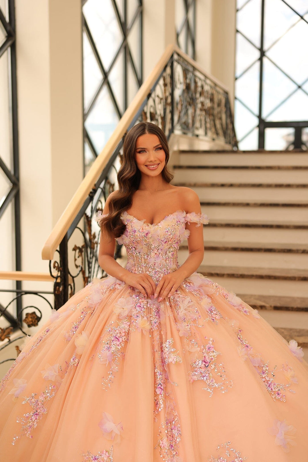 3D Floral Off Shoulder Quinceanera Dress by Amarra 54228