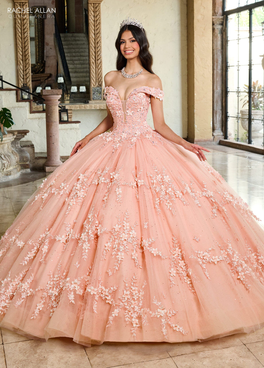 3D Floral Off Shoulder Quinceanera Dress by Rachel Allan RQ1134