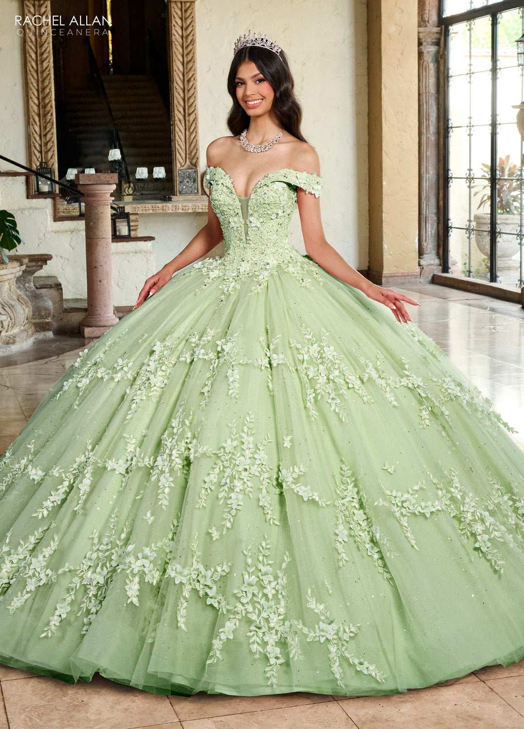 3D Floral Off Shoulder Quinceanera Dress by Rachel Allan RQ1134