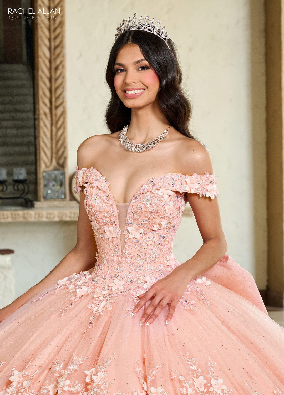 3D Floral Off Shoulder Quinceanera Dress by Rachel Allan RQ1134