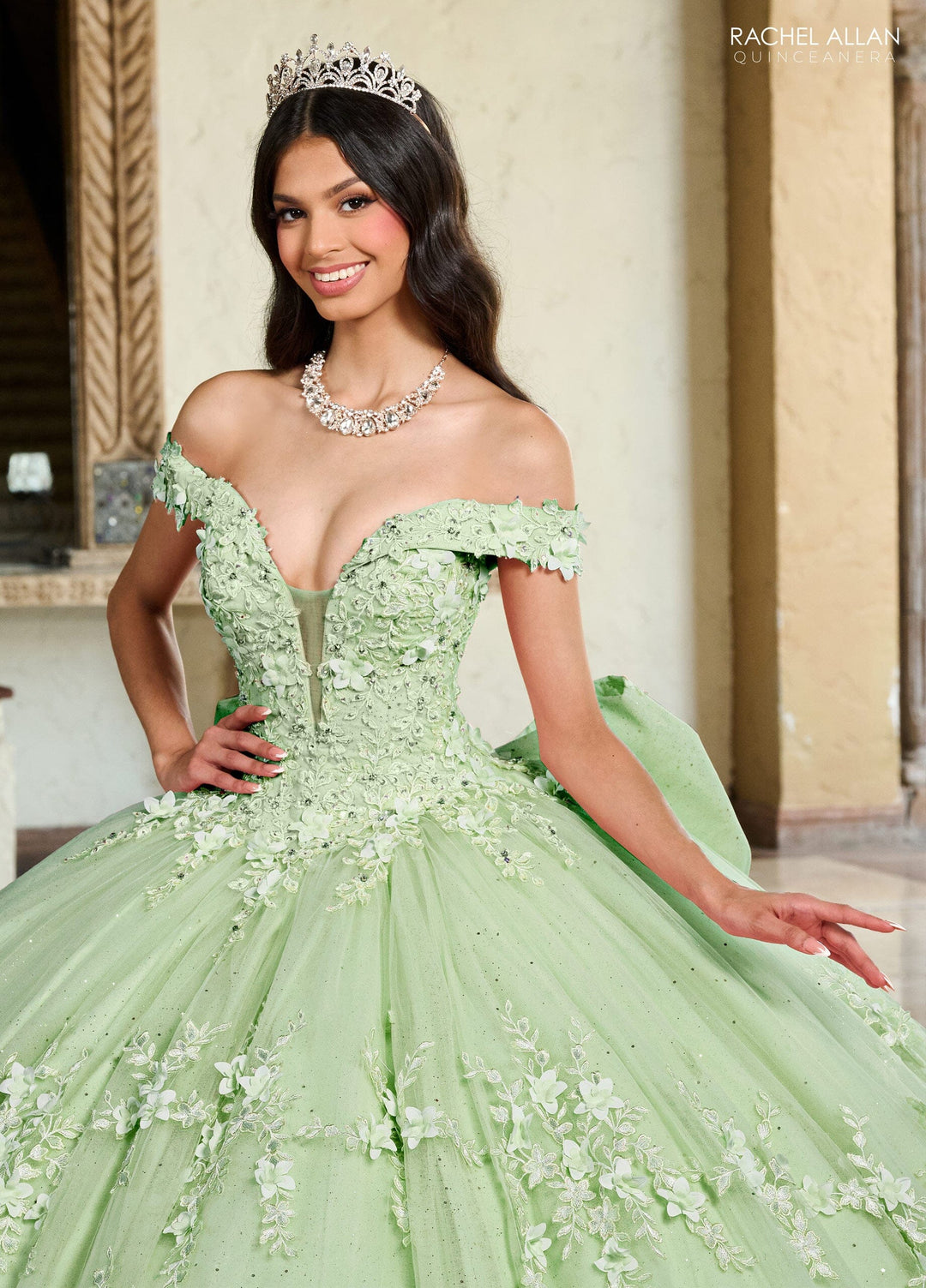 3D Floral Off Shoulder Quinceanera Dress by Rachel Allan RQ1134