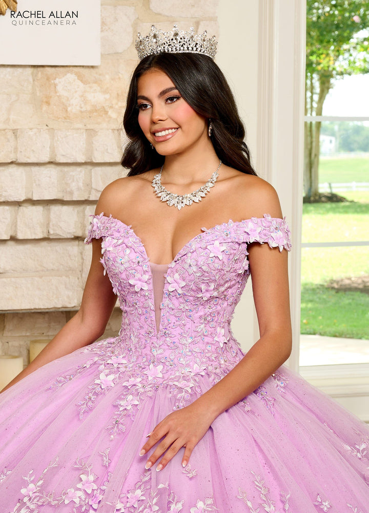 3D Floral Off Shoulder Quinceanera Dress by Rachel Allan RQ1134