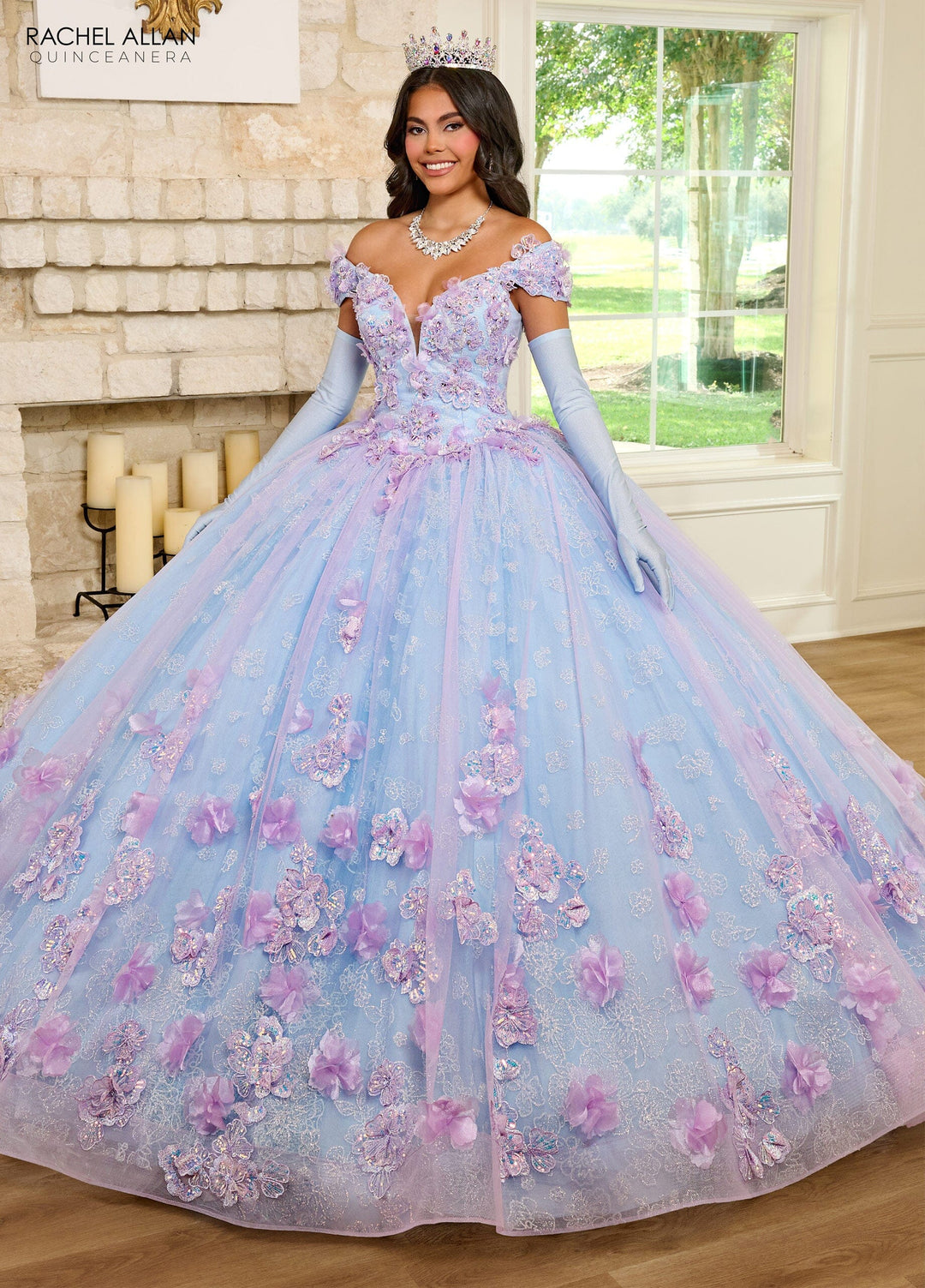 3D Floral Off Shoulder Quinceanera Dress by Rachel Allan RQ2190