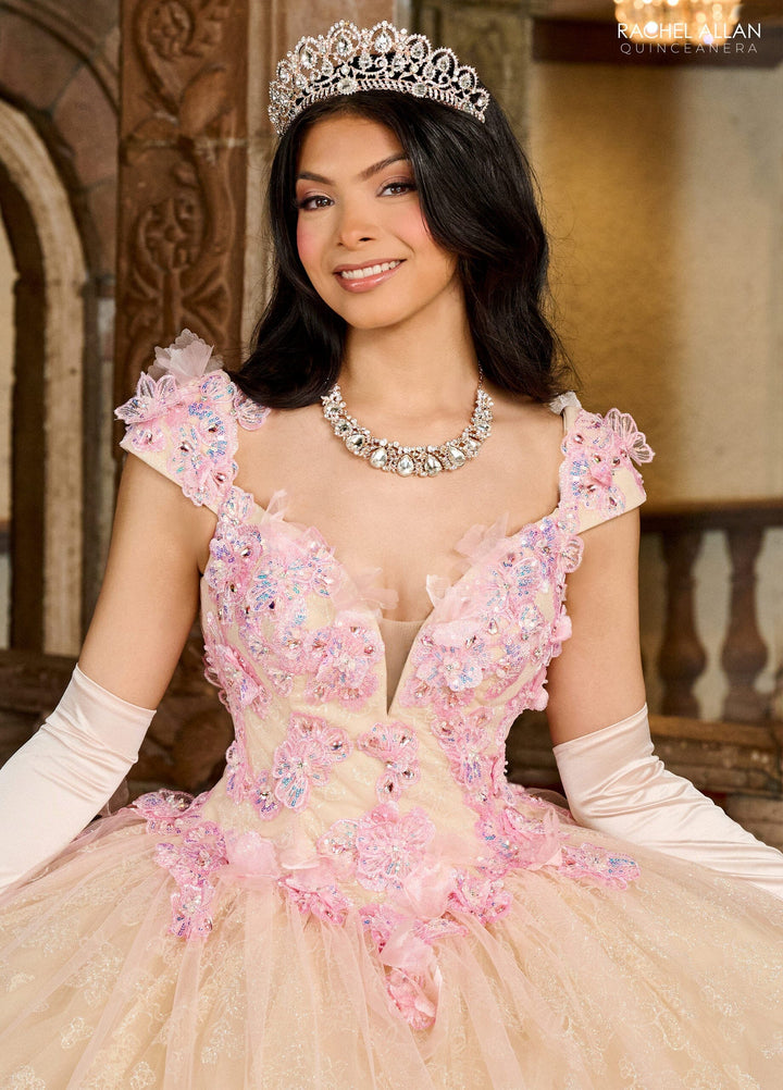 3D Floral Off Shoulder Quinceanera Dress by Rachel Allan RQ2190