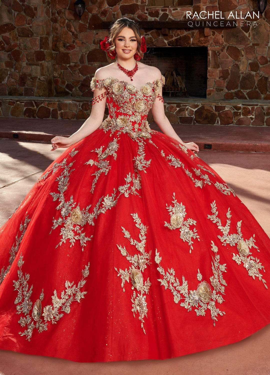 3D Floral Off Shoulder Quinceanera Dress by Rachel Allan RQ3117