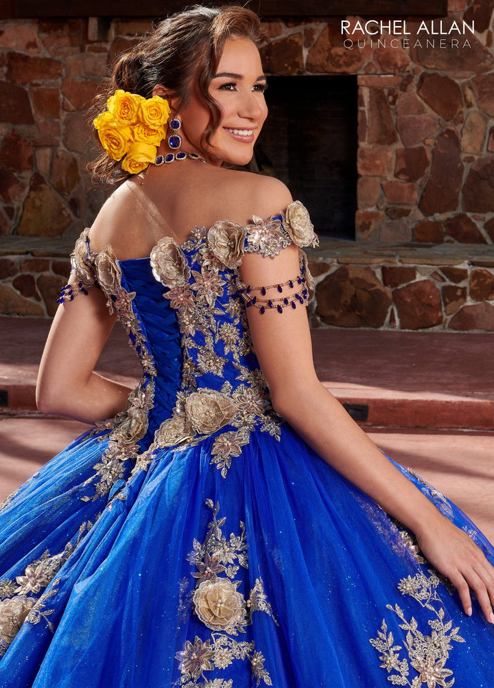 3D Floral Off Shoulder Quinceanera Dress by Rachel Allan RQ3117