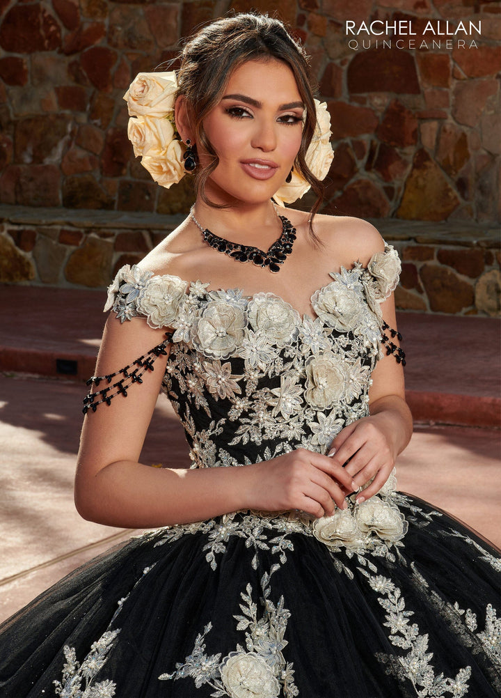 3D Floral Off Shoulder Quinceanera Dress by Rachel Allan RQ3117